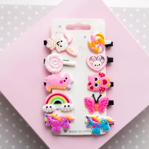 Pinces à cheveux Licornes, Lapins & Arc-en-ciel, 10 pièces